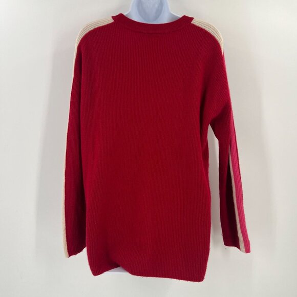 Velvet by Graham & Spencer XS 100% Cashmere Sweater Red Contrast Stripe Sleeve - Picture 2 of 9